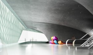 interior lobby rendering of The Broad, image via Diller Scofidio + Renfro