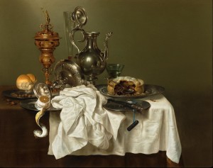 Willem Claesz Heda, Still life with a blackberry pie on a pewter plate, 1644; oil on panel, 31 7/8 x 39 7/8 inches; image courtesy of French & Company