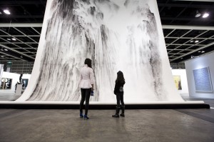 Xu Longsen, Beholding the Mountain with Awe No.1, 2008-2009; Ink on paper, 1030 x 848 cm; installation view at Hanart TZ Gallery at Art Basel Hong Kong 2015; image © Art Basel