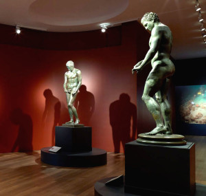 Gallery view of "Power and Pathos" at the Getty Museum, 2015; left to right: Athlete, 1-90 AD, Kunsthistorisches Museum Wien, Antikensammlung; Athlete, 100-1 BC, Republic of Croatia, Ministry of Culture; photo courtesy of The J. Paul Getty Museum
