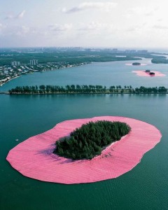Christo and Jeanne-Claude, documentary photograph of Surrounded Islands, Biscayne Bay, Greater Miami, Florida, 1980–83; photo by Wolfgang Volz, © Christo 1983