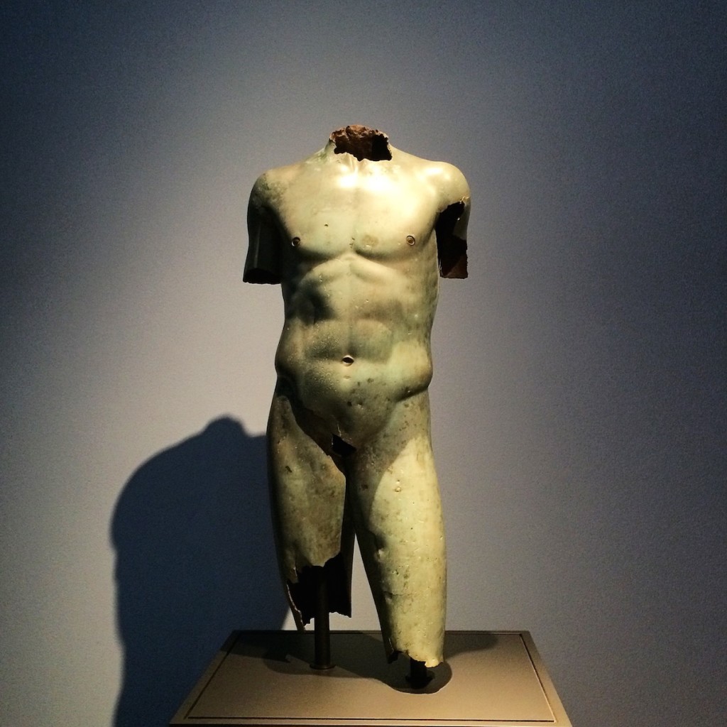 Torso of a Youth, “The Vani Torso,” 200–100 B.C. Bronze, 105 cm x 45 cm x 25 cm; Georgian National Museum, Vani Archaeological Museum-Reserve; Installation view of "Power and Pathos" at the Getty Museum, 2015; photo © codylee.co