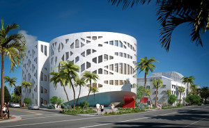rendering of the Faena Forum in Miami Beach, designed by Rem Koolhaas; image via Faena / OMA