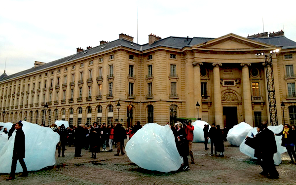 Installation view of Ólafur Elíasson's Ice Watch; photo via University Paris 1 Panthéon-Sorbonne