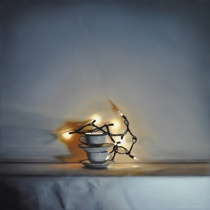 Tom Betts, Spark and Cups, 2015; oil on panel, 12 x 12 inches; © Tom Betts