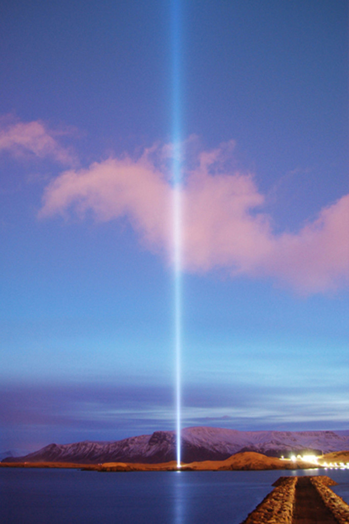 Imagine Peace Tower, Viðey Island, Iceland; image via Imagine Peace Tower © Yoko Ono