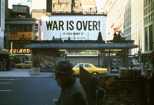 Yoko Ono and John Lennon, WAR IS OVER! (IF YOU WANT IT), 1969; installation view in Times Square, New York; photo © Yoko Ono