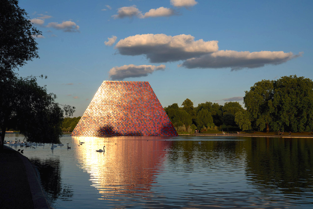 Christo and Jeanne-Claude, The Mastaba (Project for London, Hyde Park, Serpentine Lake), 2016-2018, photo by Wolfgang Volz