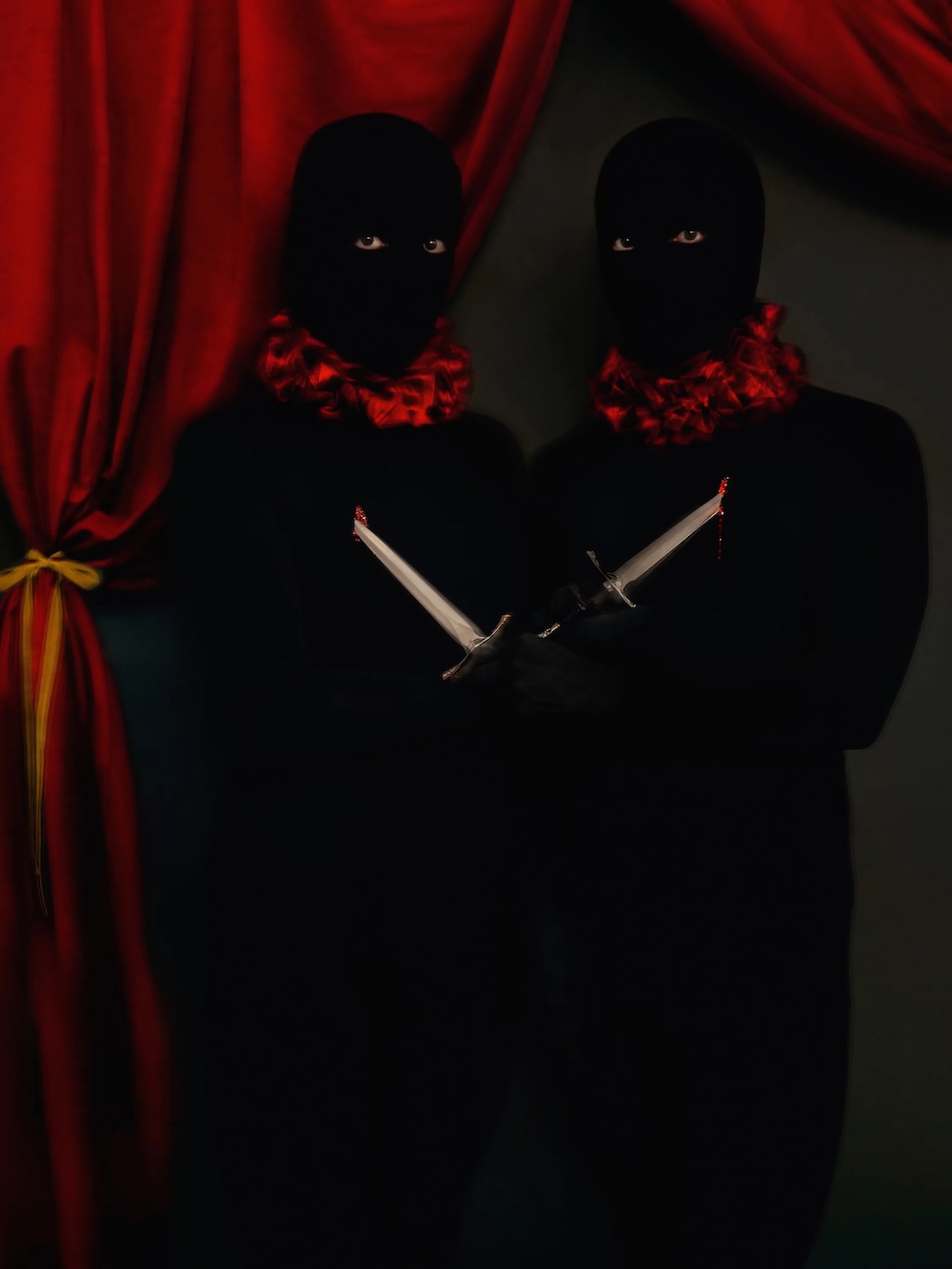 Elliot & Erick Jiménez, The Incredulity of the Ibeyí, 2025, archival pigment print on canvas, metal glitter, 64 1/2 × 50 inches, image © Elliot & Erick Jiménez, courtesy of the artists and Spinello Projects